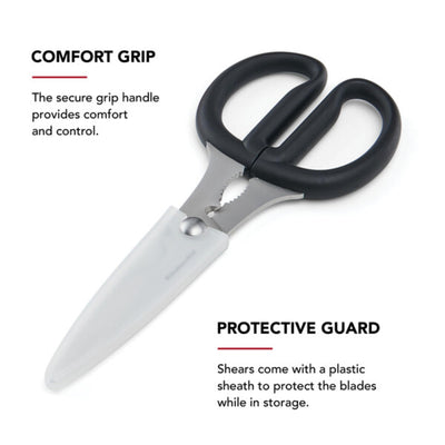 KitchenAid All Purpose Kitchen Shears with Protective Sheath Durable Stainless Steel Scissors, Dishwasher Safe, Soft Grip Comfort Handle, 8.72 Inch, Black