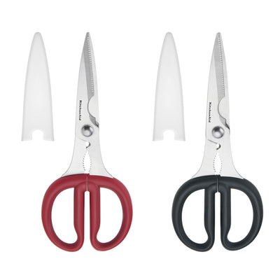 KitchenAid All Purpose Kitchen Shears with Protective Sheath Durable Stainless Steel Scissors, Dishwasher Safe, Soft Grip Comfort Handle, 8.72 Inch, Black