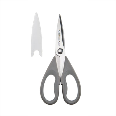 KitchenAid All Purpose Kitchen Shears with Protective Sheath Durable Stainless Steel Scissors, Dishwasher Safe, Soft Grip Comfort Handle, 8.72 Inch, Black