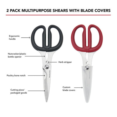 KitchenAid All Purpose Kitchen Shears with Protective Sheath Durable Stainless Steel Scissors, Dishwasher Safe, Soft Grip Comfort Handle, 8.72 Inch, Black