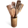 THE AVS Teak Wood Cooking Utensils - Eco-Friendly and Durable 6-Pieces Kitchen Utensils with Bamboo Holder for Cooking, Stirring, Scraping, and Serving