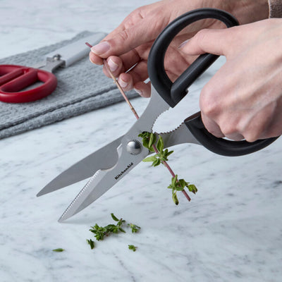 KitchenAid All Purpose Kitchen Shears with Protective Sheath Durable Stainless Steel Scissors, Dishwasher Safe, Soft Grip Comfort Handle, 8.72 Inch, Black
