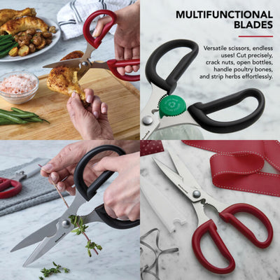 KitchenAid All Purpose Kitchen Shears with Protective Sheath Durable Stainless Steel Scissors, Dishwasher Safe, Soft Grip Comfort Handle, 8.72 Inch, Black