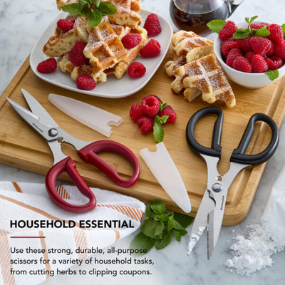 KitchenAid All Purpose Kitchen Shears with Protective Sheath Durable Stainless Steel Scissors, Dishwasher Safe, Soft Grip Comfort Handle, 8.72 Inch, Black