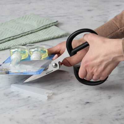 KitchenAid All Purpose Kitchen Shears with Protective Sheath Durable Stainless Steel Scissors, Dishwasher Safe, Soft Grip Comfort Handle, 8.72 Inch, Black